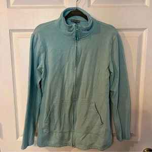 T by Talbots Full Zip Sweatshirt Jacket Teal Green UPF 50 Womens Size Medium GUC